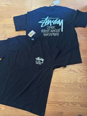 Stussy Black Tee with Teal Logo - Dover Street Market Singapore Print
